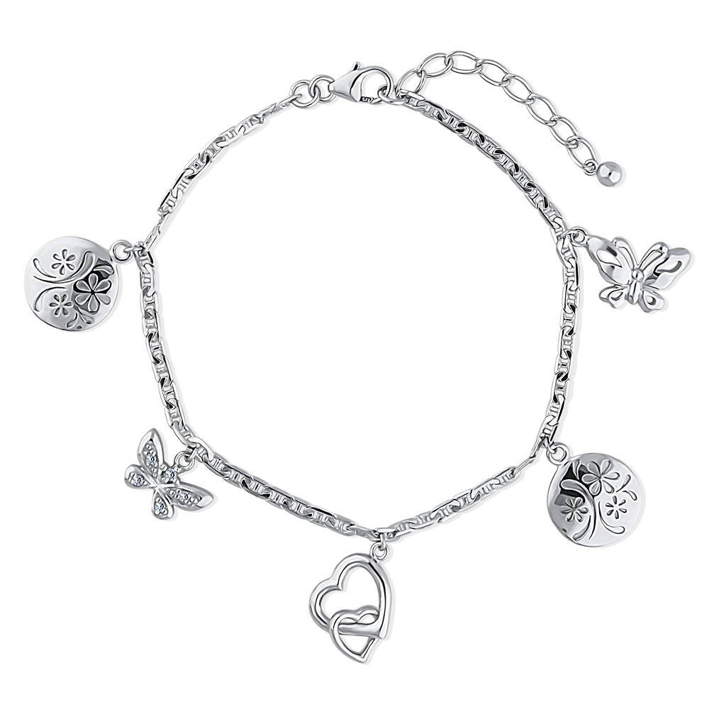 Best Quality Free Gift Box Sterling Silver Click-on Cz Peace Sign Charm