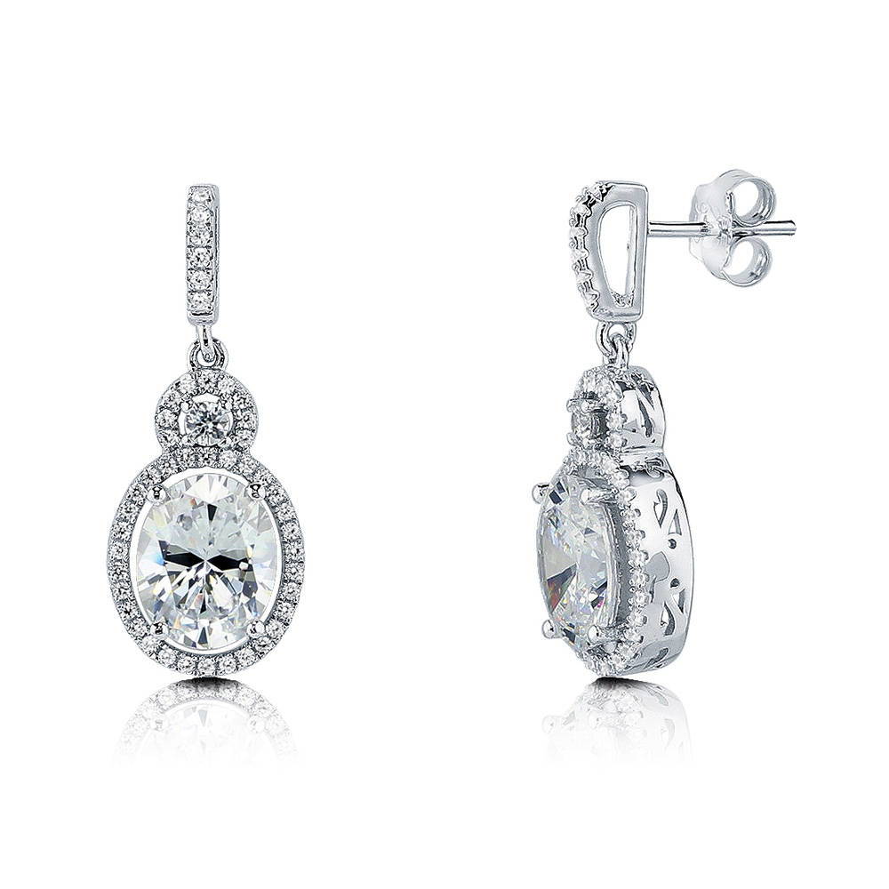 BERRICLE Sterling Silver Cushion CZ Halo Leverback Anniversary Wedding