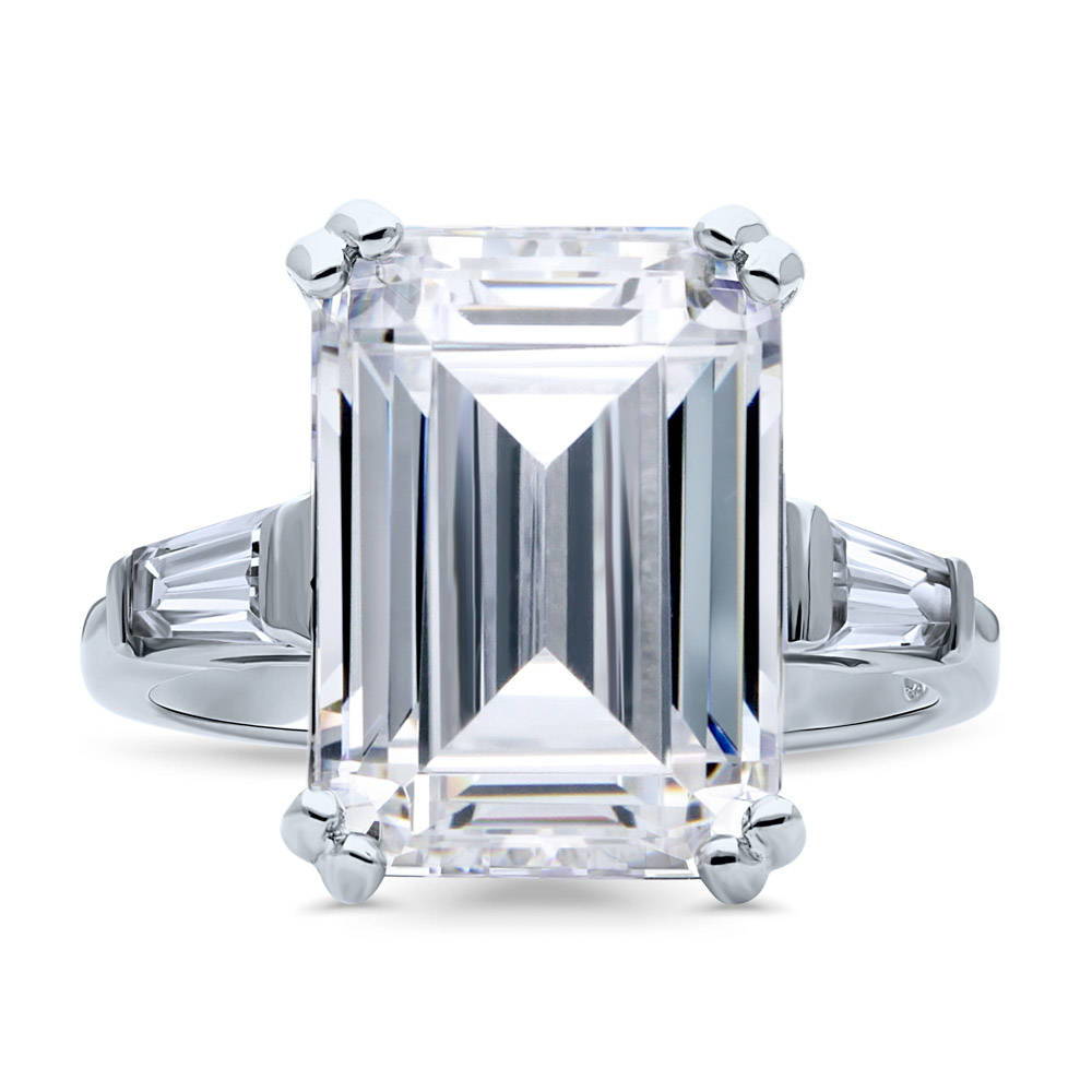 Sterling Silver Emerald Cubic Zirconia Cz 3 Stone Engagement Statement Ring 8 72 Carat R382 Berricle