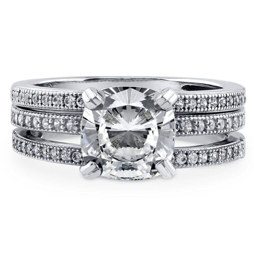 Sterling Silver Cushion Cubic Zirconia CZ Solitaire Engagement Ring 3.